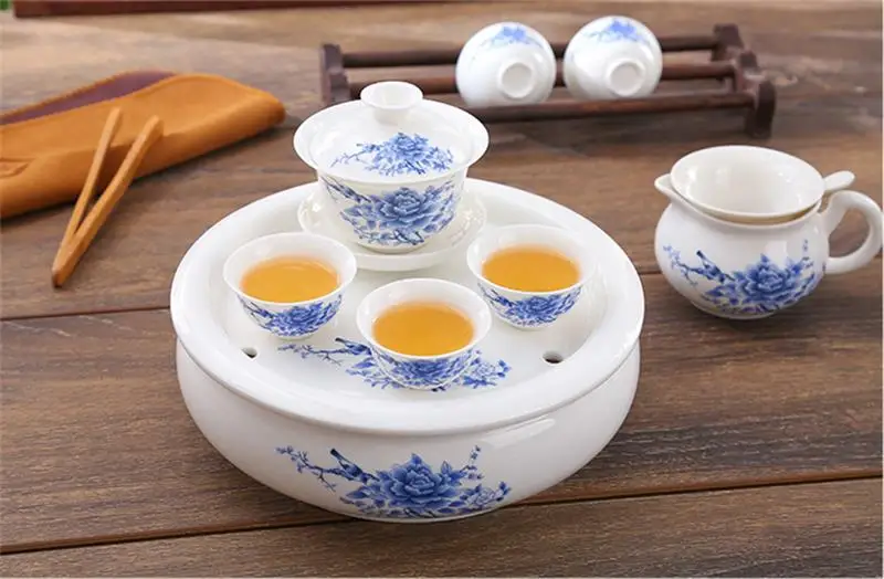 8pcs nastaviť, fine bone china gongfu čaj nastaviť, keramické gaiwan čínsky čajový set s táckou, porcelán kung fu čajový obrad, čaj cestovanie
