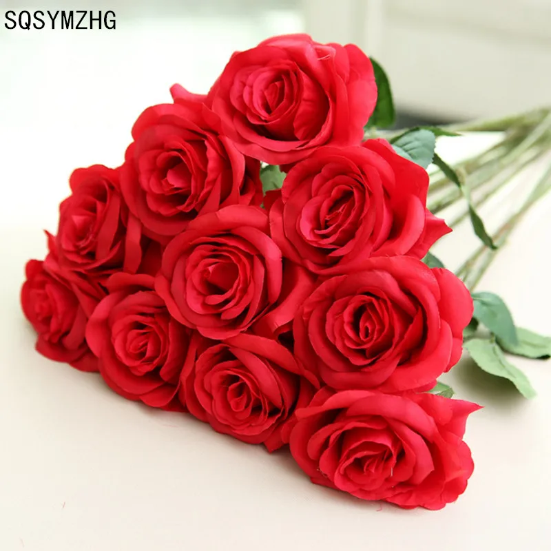 9 Ks Pobočky Kmeňových Rose Latex Strane Pocit Cítil Simulácia Dekoračné Umelé Silikónové Ruže, Kvety Domov Svadbu