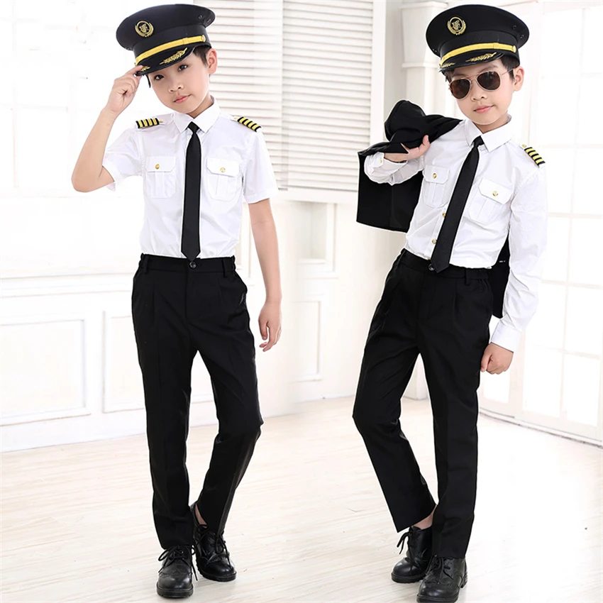 90-160 cm Deti Pilot Kostýmy, Karneval, Halloween Party Nosenie letuška Cosplay Uniformy Deti Lietadla Kapitán Oblečenie
