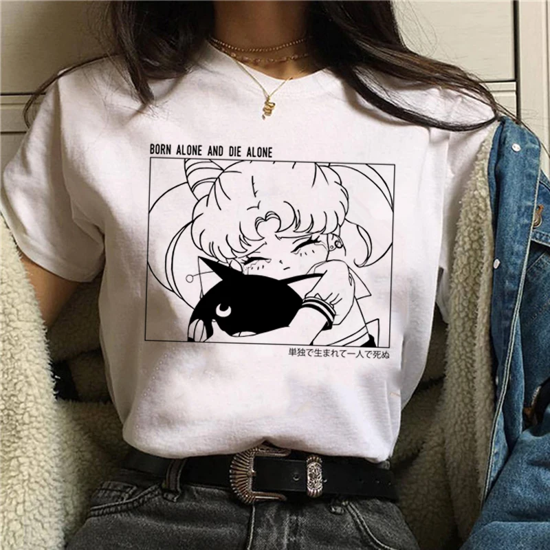 90. rokov kórejský Štýl Tričko Grafické Estetické Top Tees Žena Sailor Moon Legrační Karikatúra T Shirt Ženy Harajuku Ullzang Anime T-shir