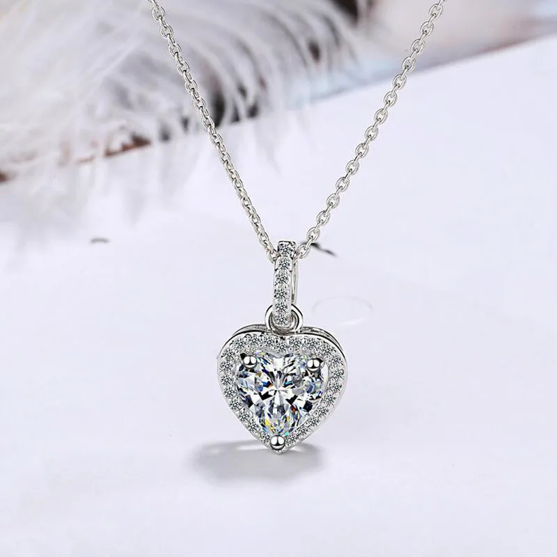 925 Silver Jasné, Zirkón Krásny Prívesok Srdce Náhrdelník Pre Ženy Jednoduché Krátke Clavicle Náhrdelník Kórea Dievčatá Sladký Darček Šperky