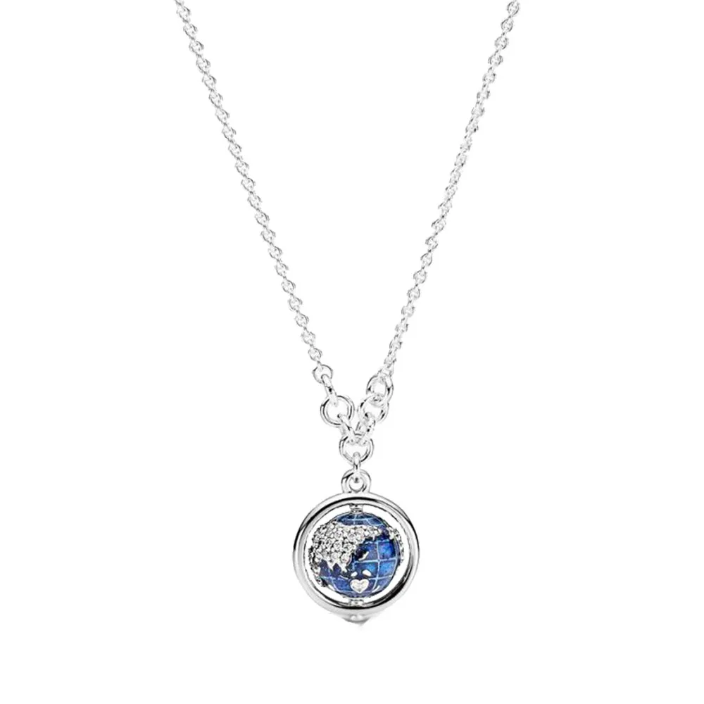 925 Sterling Silver 2020 Nové Zimné Spinning Svete Náhrdelník Pre Ženy Značky Originálny Náhrdelník Šperky Darček