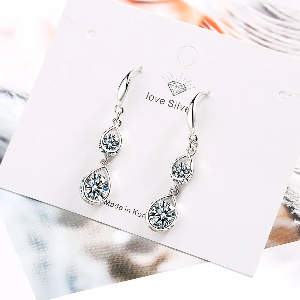 925 Sterling Silver Dlhé Náušnice Luxusné Crystal Earings pre Ženy Módne Šperky Nový kórejský