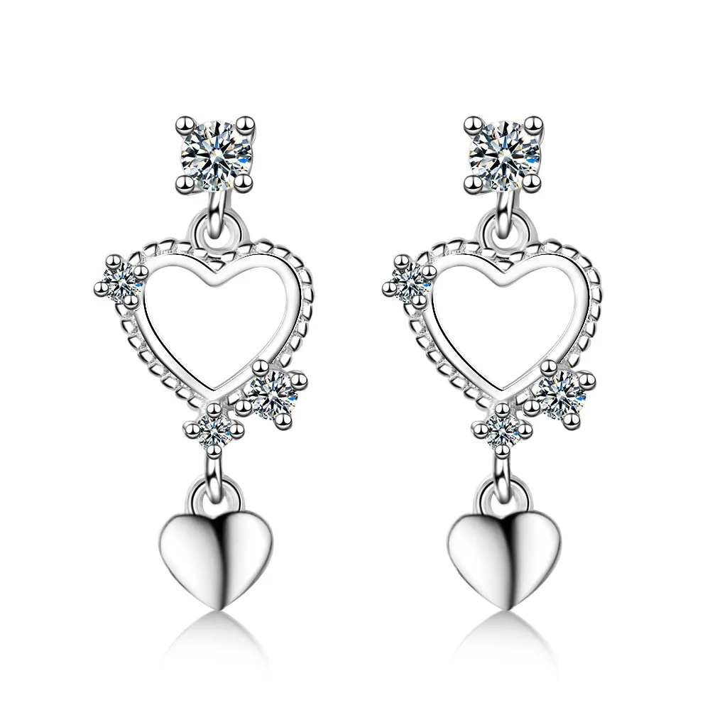 925 Sterling Silver Krištáľové Srdce Tvar Drop Náušnice pre Ženy, Dievčatá Šperky Brincos Žena pendientes eh357