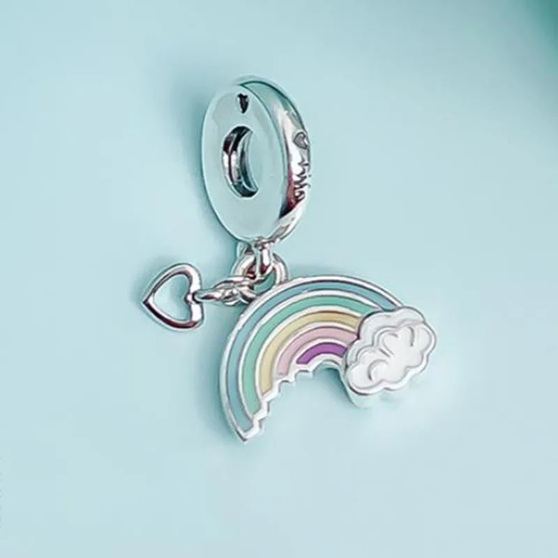 925 Sterling Silver Kúzlo Nové Strieborné Pozlátené Medi Rainbow Prívesok Fit Ženy Pandora Náramok & Náhrdelník Diy Šperky