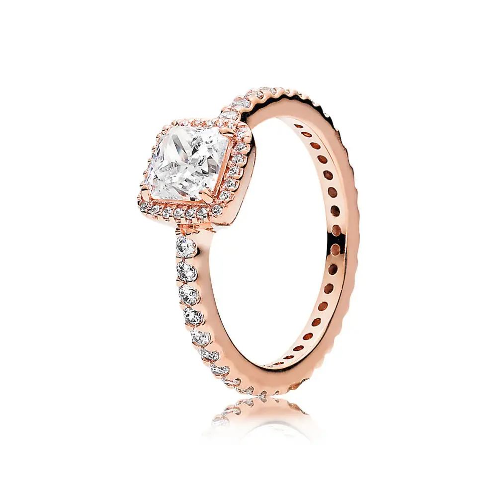 925 Sterling Silver Ring Kúzlo Rose Gold Color Snowflake Crystal Námestie Cz Kolo Prst Prsteň Pre Ženy Strany Šperky