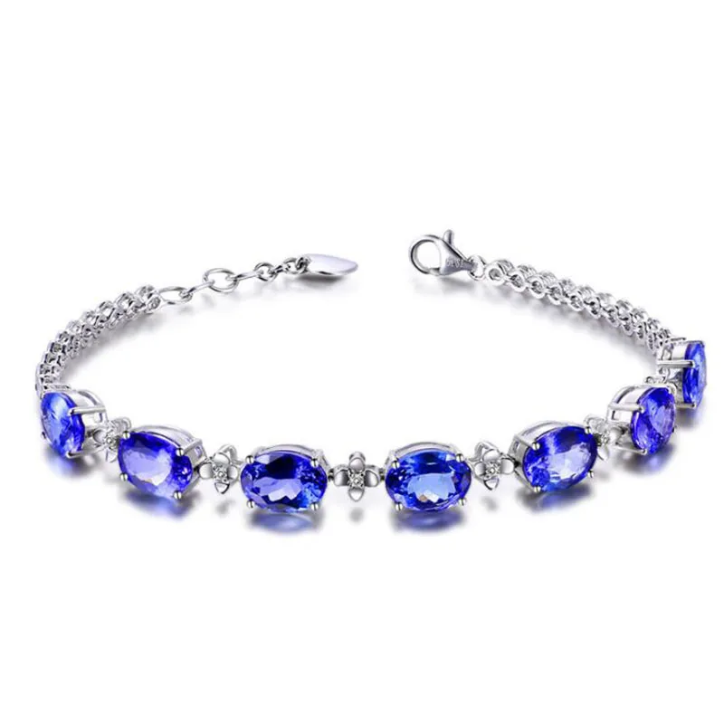 925 Sterling Silver Sapphire Náramky Pre Ženy Romantické Oválny Modrý Drahokam Náramok Jemné Šperky Svadobný Dar Dropshipping