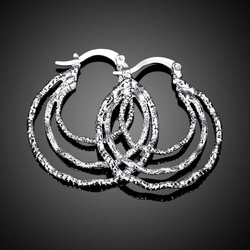 925 Sterling Silver Tri Vrstvy Twist Hoop Náušnice Pre Ženy Móda, Svadobné Šperky, Darčeky
