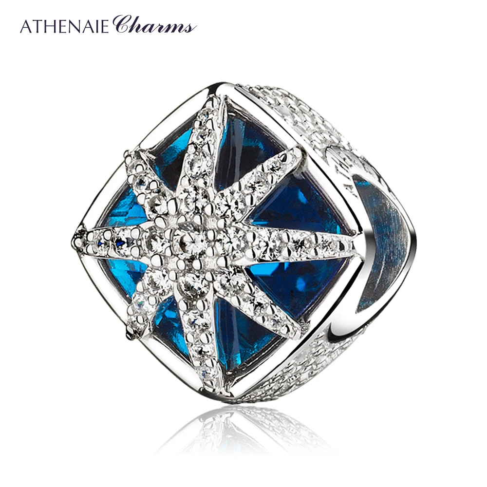 925 Sterling Silver Ľadovej Krásy Charms Modré Kryštály & CZ Snowflake Prívesky nosenie Náramku Korálky Šperky na štedrý Deň