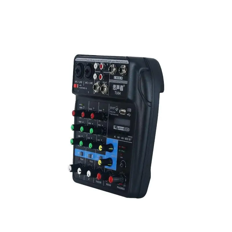 A4 Zvuk Mixing Console Bluetooth, USB, Záznam Prehrávanie na Počítači 48V Phantom Power Delay Repaeat Účinok 4 Kanály, USB, Audio Mixer