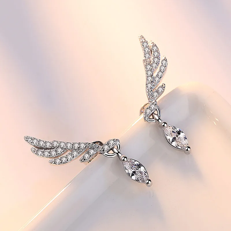 AAAAA+ kvalitné anjel zirkón krídla stud Earringtemperamentterlling ROZTOMILÝ dropshipping módne šperky ženy milenca darček