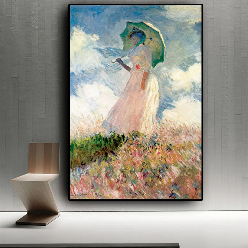 Abstrakt Žena s Parasol tým, Claude Monet Plátno Maľovaní Plagátov Vytlačí Wall Art Obrázok pre Obývacia Izba Domova Cuadros