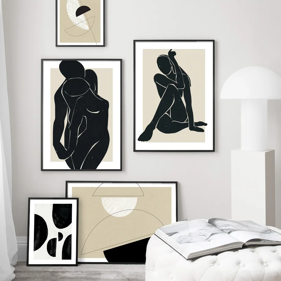 Abstraktná Čierna Žena Muž Škandinávie Wall Art Plátno Na Maľovanie Nordic Plagát A Potlačou Obrazov Na Stenu Pre Obývacia Izba Domova