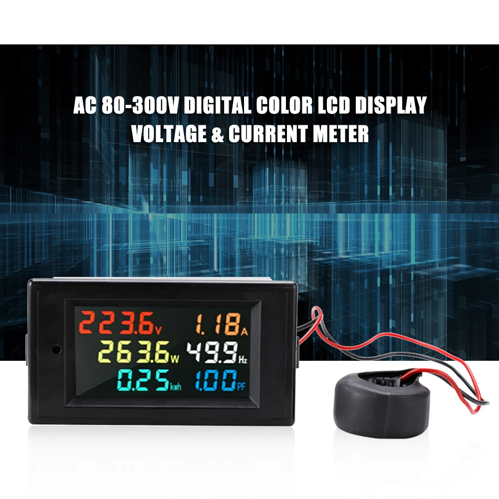 AC 80-300V Digitálny Voltmeter Ammeter Farebný LCD Displej Multimeter Napätia, Prúdu Energie Frekvencia Monitora