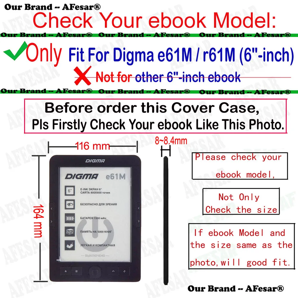 Afesar Pre Digma e61M eReader 6 palcový kožený obal knihy Prípade, magnetická spona flip vhodné R61M ebook puzdro funda