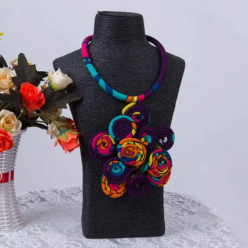Africkej Tlače Náhrdelník Ankara reťazca Náhrdelník Afriky Etnických Ručne vyrábané Šperky Afriky Textílie Šperky Pre Ženy Žiadne WYB594
