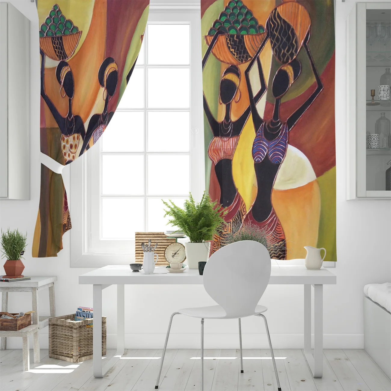 Africkej Ženy Nástenná Maľba Okenné Záclony Obývacia Izba Vonkajšie Tkaniny Závesy Záves Domova