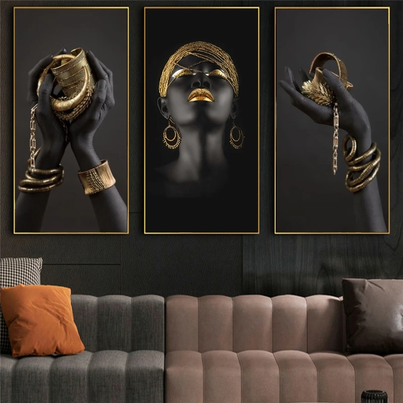 Africká Žena Art Obrazy Na Stenu Umenie Plagáty A Vytlačí Black Rukách Drží Zlaté Šperky Plátno Obrázky Domova