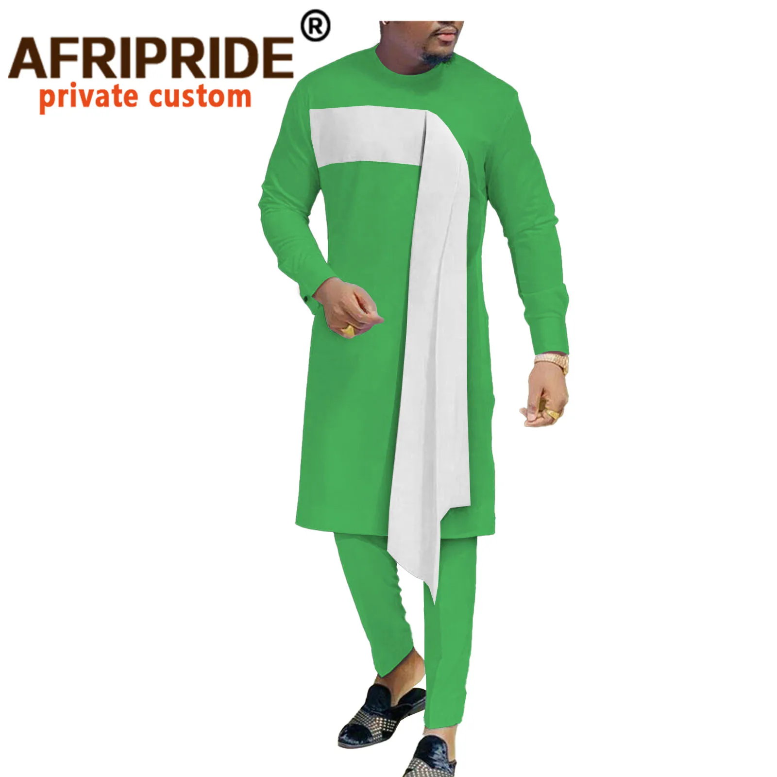 Africké Tradičné Oblečenie pre Mužov, Dashiki Kabáty a Nohavice 2 Ks Vyhovovali Dlhý Rukáv O-Krku Šatku Plus Veľkosť Formálne A2016053