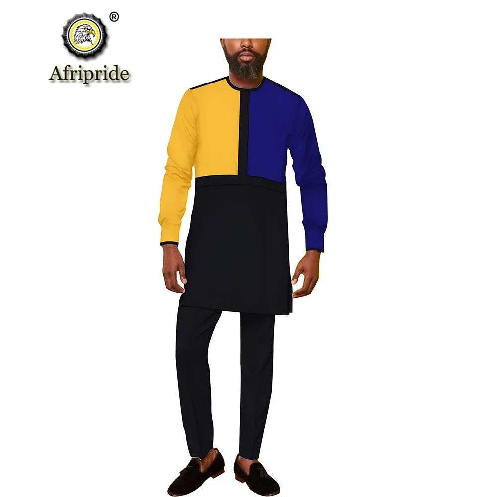 Afrických Mužov Tribal Oblečenie Dashiki Oblečenie Ankara Kabáty a Nohavice Vyhovovali Bežné Slim Fit Tradičné Nastaviť AFRIPRIDE S2016004