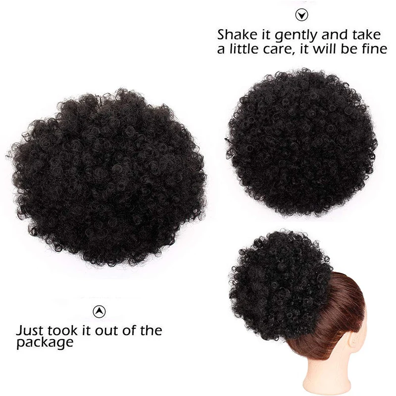 Afro Lístkového Šnúrkou Chvost Čierne Kučeravé Kučeravé Vlasy Buchta Syntetické Príčesky Clip In predlžovanie Vlasov pre Ženy Čierna