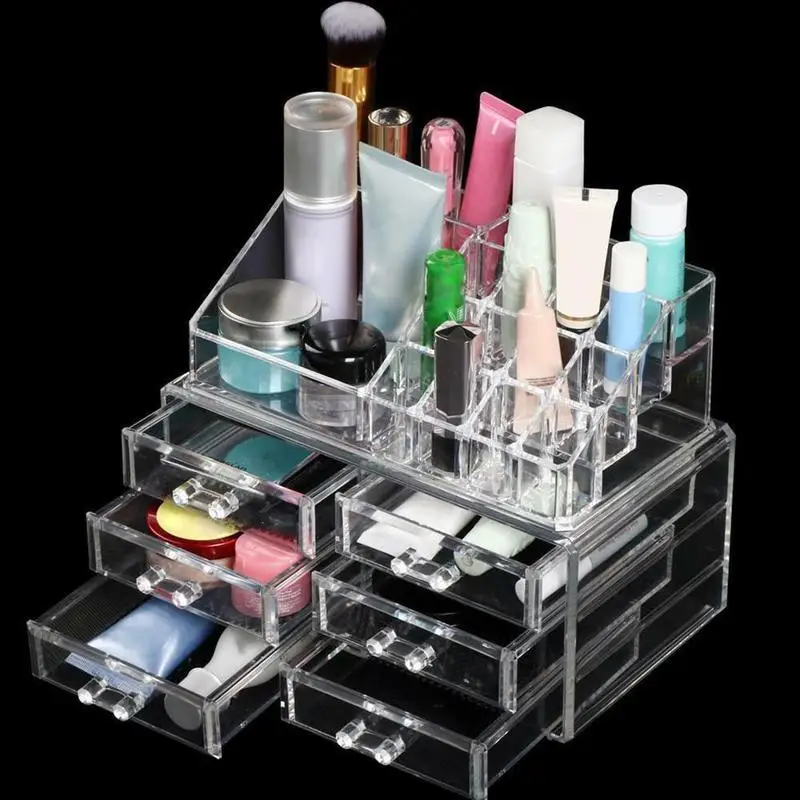 Akrylové Transparentné Zásuvky Make-Up Organizátor Rúž Držiteľ Protiprachová Kozmetické Skladovanie Stôl Box Organizátor