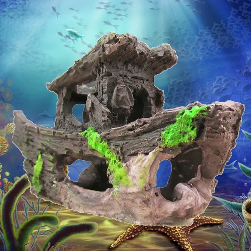 Akvárium Ozdoby Loď Rockery Živice Skrýva Jaskyne Krajiny pod vodou Ryby Nádrže Dekor domáce zvieratá Príslušenstvo 15*9 cm