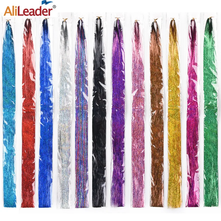 Alileader 12colors Iskru Hightlihgt Multicolor Pozlátko Vlasy 600stands/pack Syntetické Rozšírenie Trblietky Víla Vlasy Pre Dievčatá