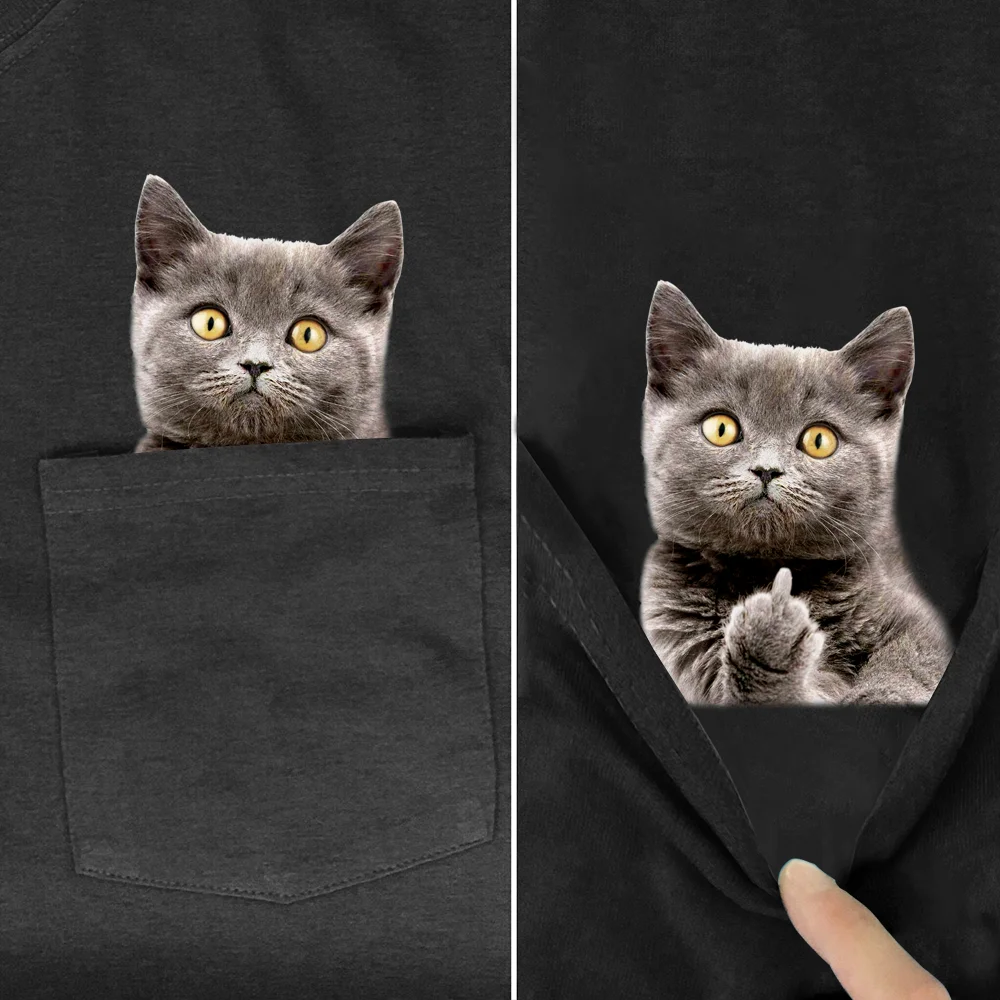 Animal Tričko Módnej Značky lete vrecku mačka vytlačené t-shirt pre mužov pre ženy košele Hip hop topy zábavné bavlna tees