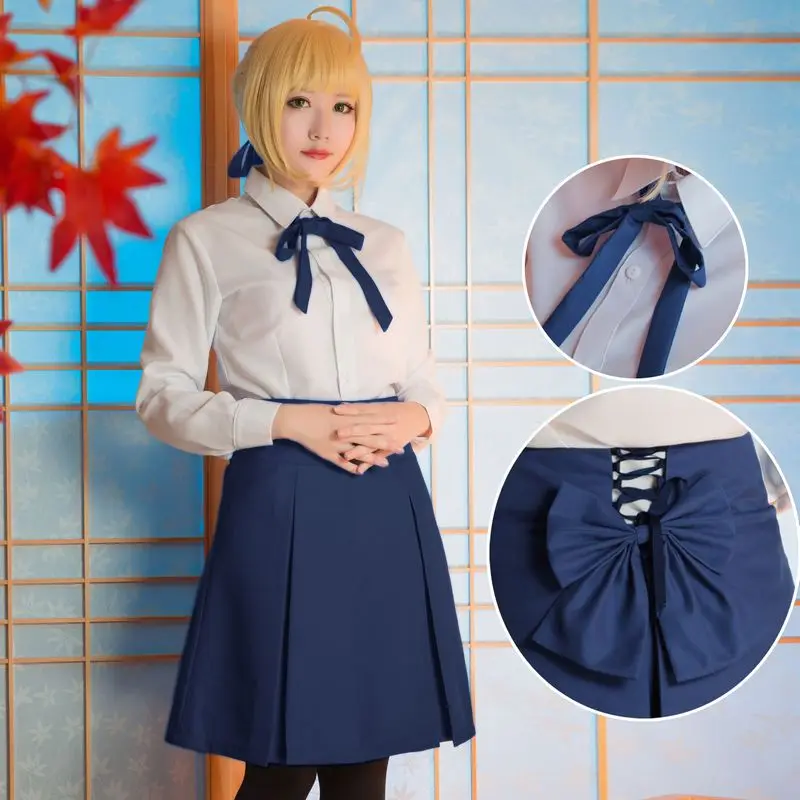 Anime Osud/Pobyt Noc Saber Arturia Pendragon Cosplay Kostým Školy Jednotné Oblečenie Modrej Sukne Halloween Kostýmy pre Ženy S-XL