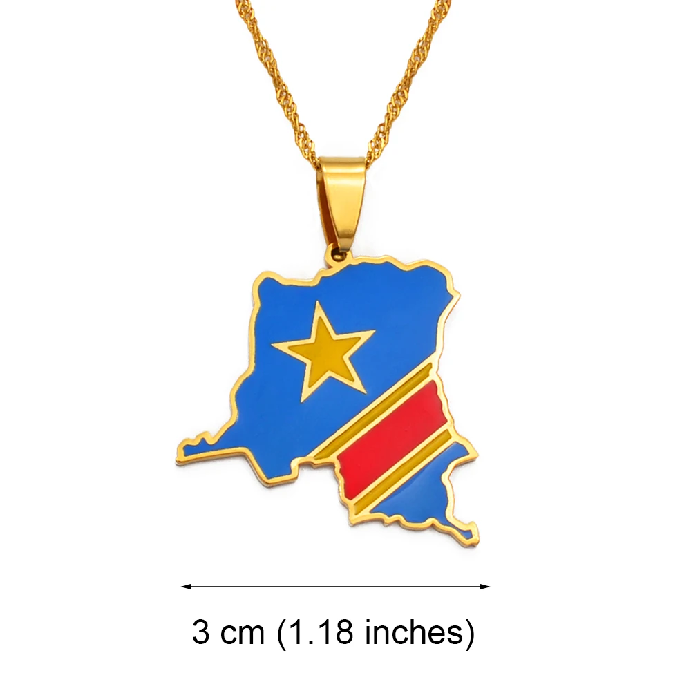 Anniyo Demokratickej Republike Kongo Mapu Farebné Vlajky Prívesok Zlatá/Strieborná Farba KDR Kinshasa Náhrdelník Etnických Šperky #200621