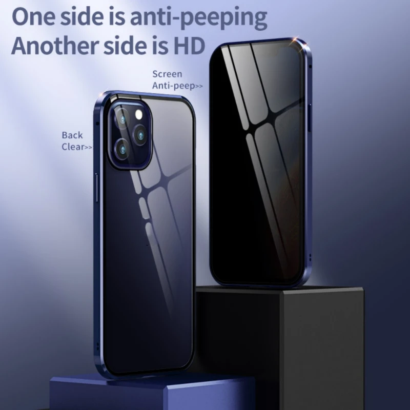 Anti-Peeping Celého Tela Prípade Jasne Tvrdeného Skla, Kovu Nárazníka Ochrany Súkromia Kryt Pre Iphone 12/Max/12 Pro/12 Pro Max Hot