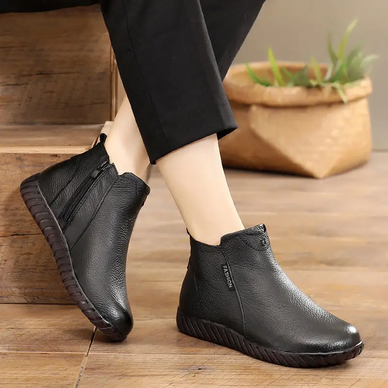 Anti-slip sonw topánky pre ženy originálne kožené zimné topánky, ženy, členkové topánky 2020 klasický štýl