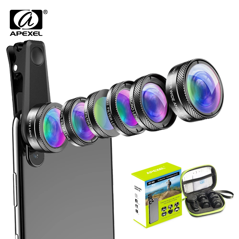APEXEL 6 v 1 Telefón, Fotoaparát, Objektív Auta širokouhlý makro Objektív Rybie Oko Objektívu CPL/Star Filter ND32 pre iPhone huaweall smartphony