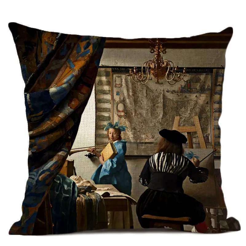 Art Decoration Vankúš 45*45 cm kaviareň Hotel Office Bielizeň Vankúš Johannes Vermeer Umenie olejomaľba Pearl Dievča