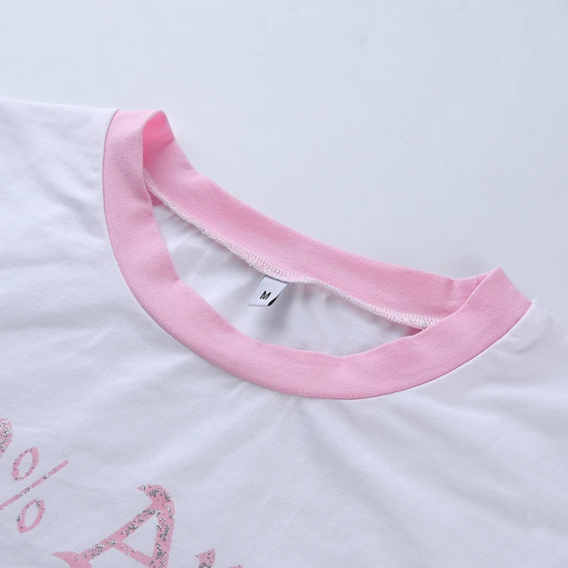 ArtSu Patchwork List Vytlačený Krátky Rukáv Kawaii Tee Tričko Femme Roztomilý Ružový Top, tričko Ženy Sexy Zábavné tričká ASTS20766
