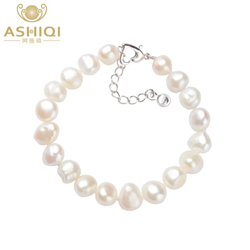 ASHIQI Prírodné Sladkovodné Perly Náramky 9-10 mm biela Baroková perla pre ženy darček