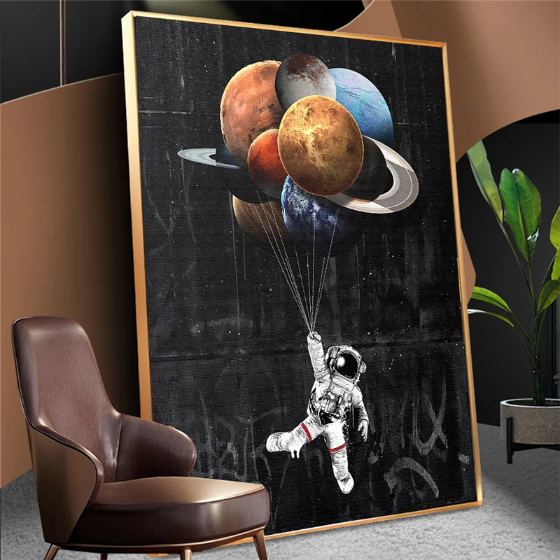 Astronaut Vesmíru, olejomaľba na Plátne Deti Izba Dekor Sníva Hviezdy Plagát a Tlač obrazov na Stenu pre Domáce Dekorácie