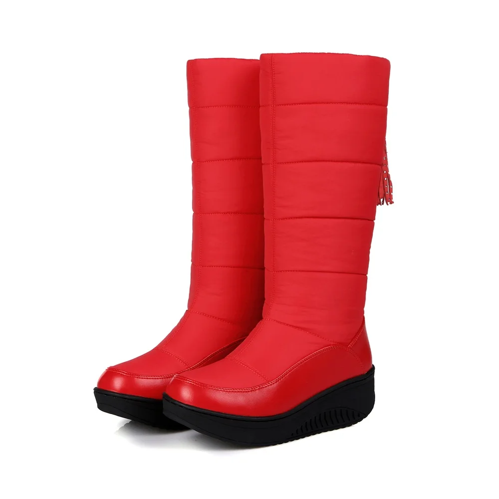 ASUMER 2020 nové teplé zimné čižmy módna platforma kožušiny bavlna topánky kliny kolená vysoké podpätky, topánky ženy pu kožené topánky
