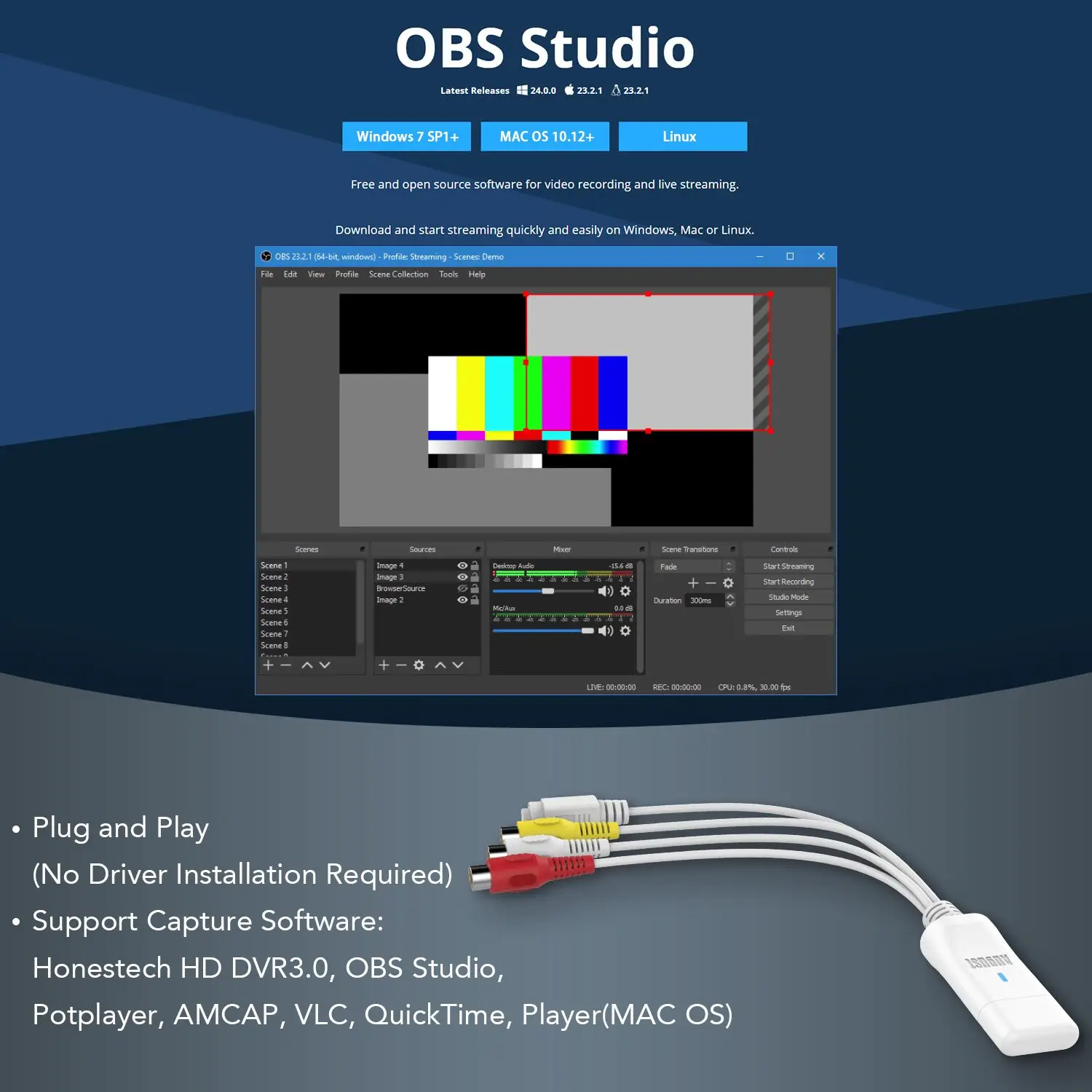 August VGB300 Externé USB2.0 Zachytávanie Videa Kompatibilné Karty Windows a Mac Prenos Domáce VHS Videá na PC S-Video