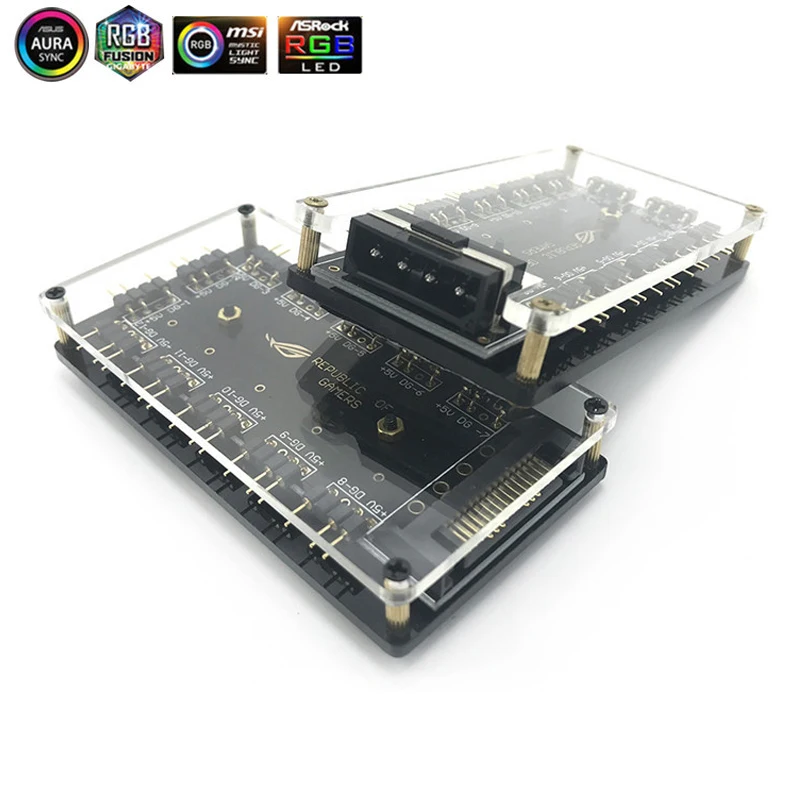 AURA 5V 3 pin(D)RGB Kábel Rozdeľovača Hub Prípade,Predlžovací Kábel Adaptér Pre PC Chladiaci Ventilátor Chladiča
