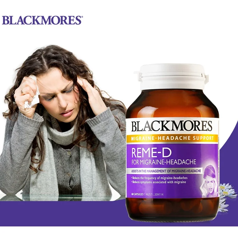 Austrália Black Viac REME-D Migréna Kapsule Nevoľnosť Zvracanie Vitamíny B tablety MUŽI ŽENY Zdravie a Wellness produkty