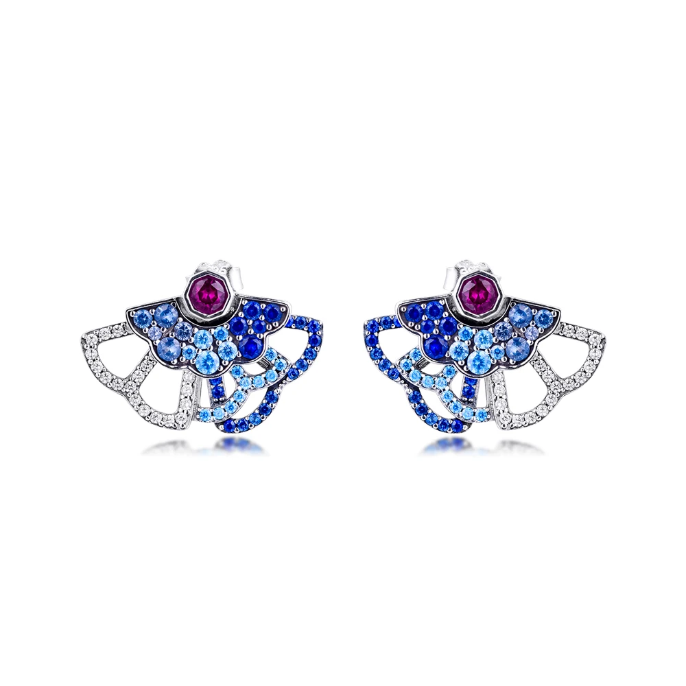 Autentické 925 Sterling Silver Blue & Ružová Ventilátor Vyhlásenie Stud Náušnice pre Ženy Ucho Módne Šperky Brincos 2020 Nové
