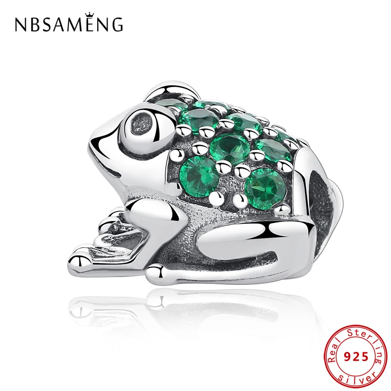 Autentické 925 Sterling Silver Kúzlo Perličiek Zelená A Modrá Žaby Crystal Charms Nosenie Náramkov & Bangles Diy Ženy Šperky Robiť
