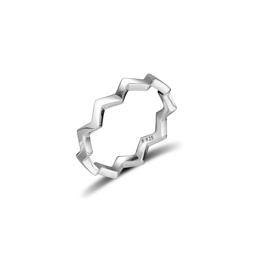 Autentické 925 Sterling Silver Ring Nadčasový Cik-Cak Krúžok Vhodné Pre Ženy, Šperky, Svadobné Party Darček