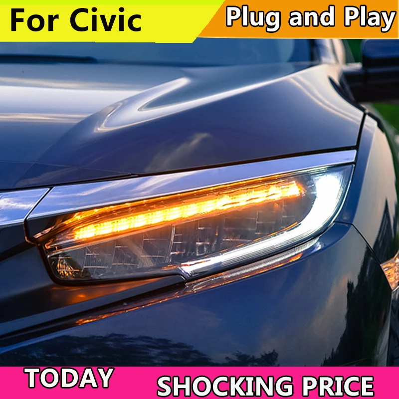 Auto Styling predné svetlo Na Honda Civic 10. 2016 2017 Full LED svetlomety S pohybujúcimi sa zase ľahká čelová lampa LED DRL predné svetlo