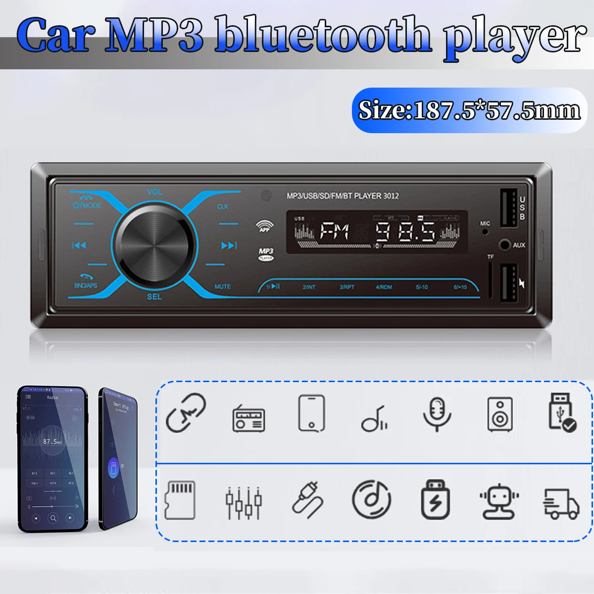 Autorádio bluetooth Autoradio Auto Stereo Rádio Prijímač, FM, USB, WMA, AAC Prehrávač Farebné Svetlá Auto MP3 Prehrávač Multimediálnych súborov