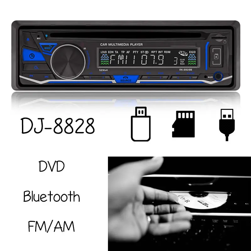 Autorádio Mp3 Prehrávač 1 Din LCD Hodiny/ EQ USB/ SD 4-kanálový Audio Výstup, Rozhranie Seizmické 32G FM / AM Bluetooth/DVD/CD/AM/AUX/TF