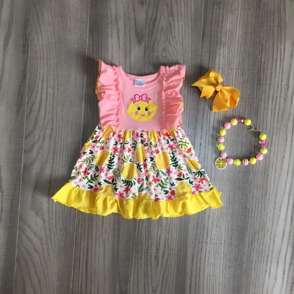 Baby dievčatá letné šaty dievčatá coral šaty detí dievča citrón šaty mäkké šaty s príslušenstvom