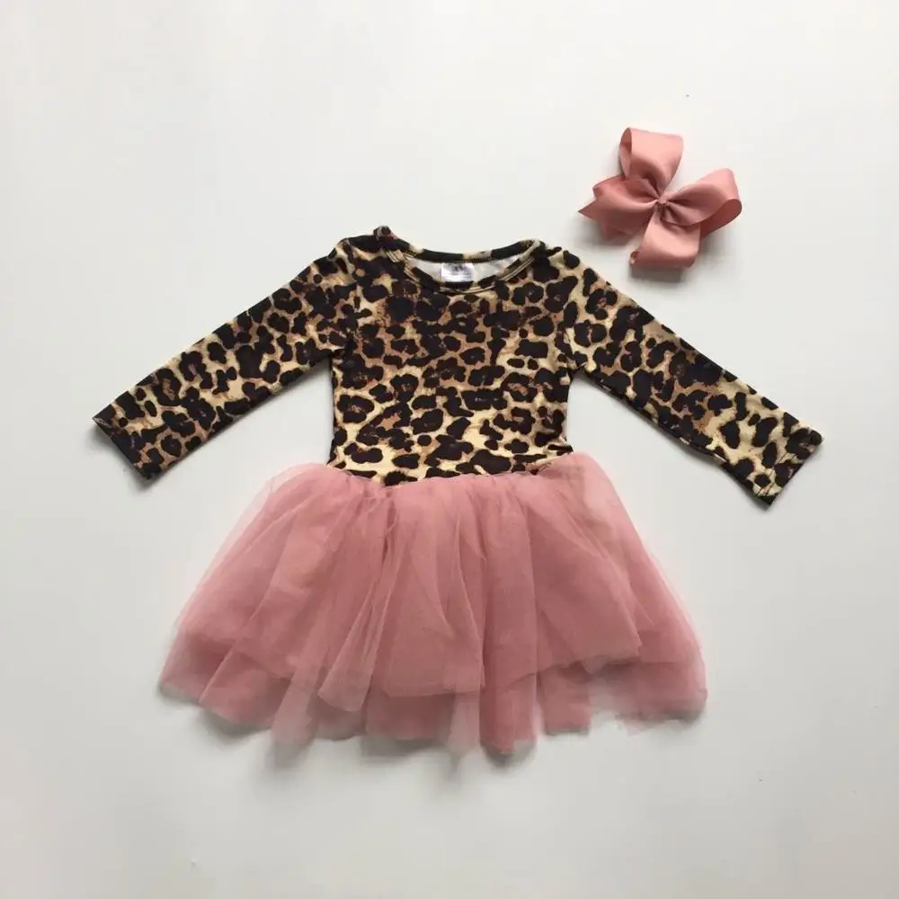 Baby dievčatá oblečenie dievčatá patria sukne dievčatá leopard tlač šaty dievčatá dlhý rukáv šaty s lukom